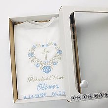 Detské oblečenie - Košieľka na krst  k05 strieborná modrá v darčekovom balení - 15267373_