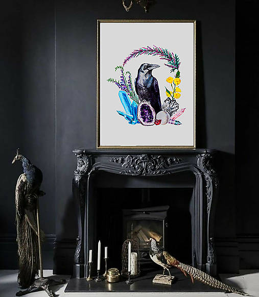 Obrazy - Havran obraz akvarel výtlačok (print) - 15269763_