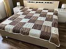 Úžitkový textil - Patchwork prehoz na posteľ 220x220cm z Alize Puffy Fine hnedo-krémová - 15268302_