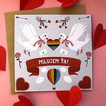 Papiernictvo - Valentínska pohľadnica - Dúhové holubice 14x14 cm - 15269346_