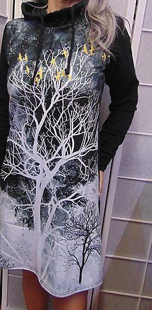 Šaty - Mikinové šaty s kapucí - strom S - XXXL - 15270591_