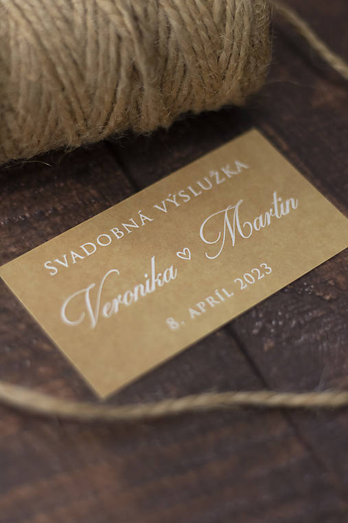 Úložné priestory & Organizácia - Svadobné etikety na fľaše/výslužku - Hnedá & biela (Etiketa výslužka 7x4cm) - 15272978_