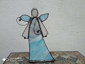 Svietidlá a sviečky - Anjelik - svietnik (modrosivý) - 15274184_