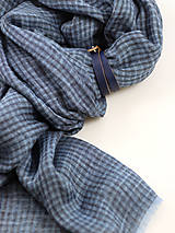Pánske doplnky - Pánska šatka z ľanu modrej farby s tkaným vzorom s remienkom - 15273538_