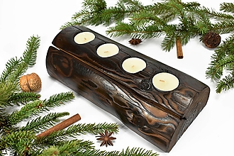 Svietidlá - Svietnik pre 4 sviečky (28cm) - recyklovaná smreková gulatina (č. 9) - 15274350_