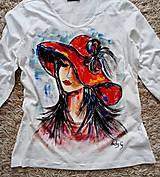 Topy, tričká, tielka - Ručnemaľovane tričko - Červený klobúk - 15279722_