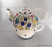 Nádoby - porcelánový čajník pre jedného (2v1) Rozkvitnutý v tyrkysovej - 15279955_