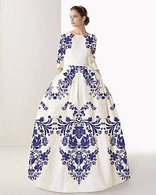 Šaty - Spoločenské šaty Floral Folk - " White & red " (Floral folk Ombré modrá II.) - 15283288_