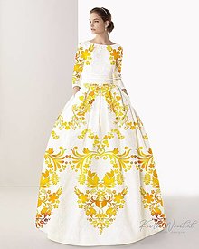 Šaty - Spoločenské šaty Floral Folk - " White & red " (Floral folk Ombré žltá II.) - 15283332_