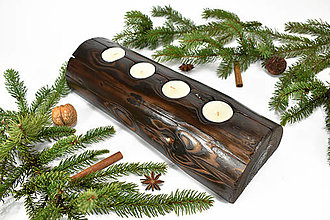 Svietidlá - Svietnik pre 4 sviečky (35cm) - recyklovaná smreková gulatina - 15281990_