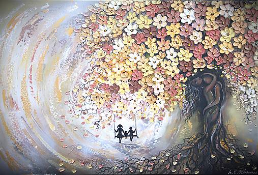 Obrazy - Rodinný strom - zlatá kombinácia 140x80 - 15281518_