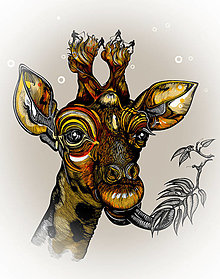 Grafika - Žirafa, čierno-biela aj kolorovaná grafika (A4 / 21x30cm - Béžová) - 15281980_