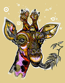 Grafika - Žirafa, čierno-biela aj kolorovaná grafika (A4 / 21x30cm - Žltá) - 15282871_