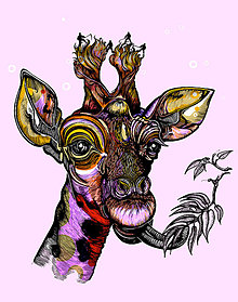 Grafika - Žirafa, čierno-biela aj kolorovaná grafika (A4 / 21x30cm - Ružová) - 15282875_