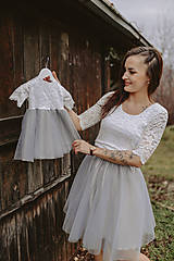 Šaty - Spoločenské šaty na dojčenie – MAMA A DCÉRA – bielo – sivé - 15284862_