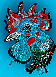 Grafika - Kokoško v modrej (A4 / 21 x 30cm - Modrá) - 15285728_
