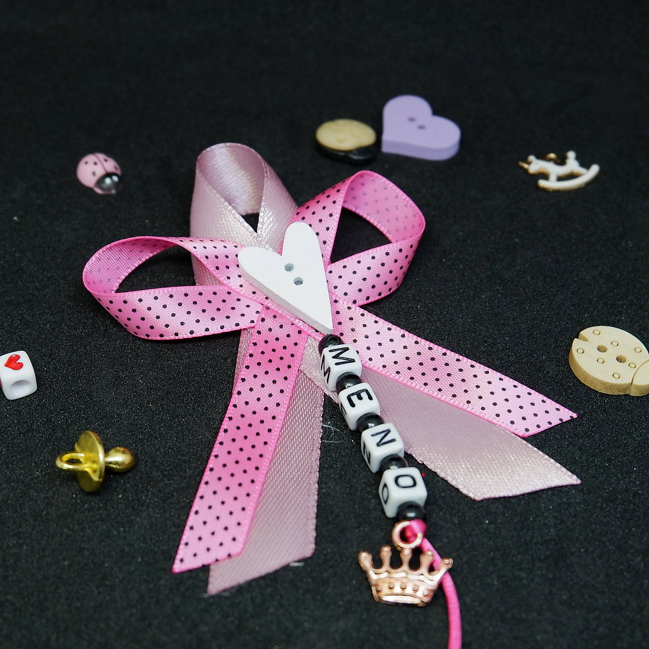 Stužka (mašlička) proti urieknutiu na kočík (Ružová s bodkami)