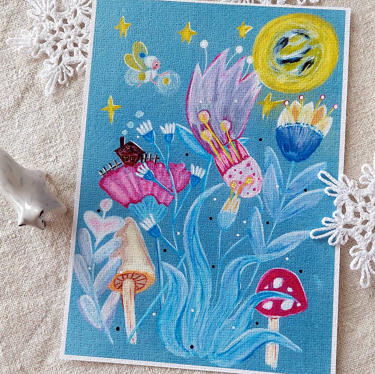 Svetluška a kúzelné kvety - reprodukcia ilustrácie na art papieri