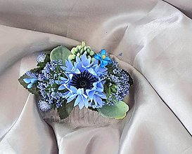 Ozdoby do vlasov - Modrý kvetinový hrebeň - 15288659_