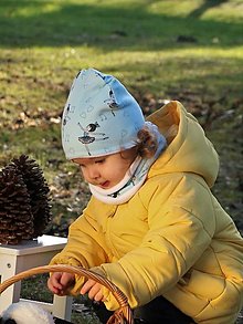 Detské čiapky - Baletka na modrej úpletová čiapka, nákrčník alebo set (Čiapka vnútorná strana svetlomodrý úplet) - 15291395_