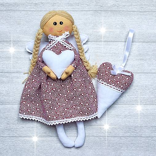 Dekorácie - Bordová sada anjel+srdiečko  - 15294521_