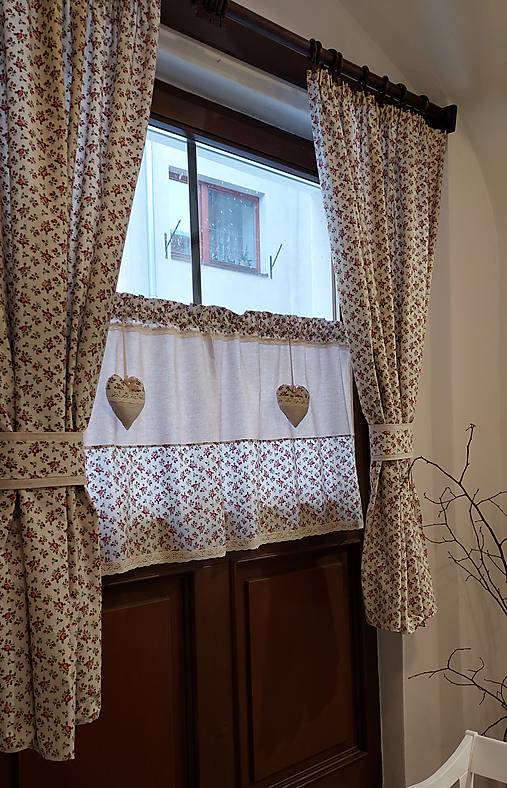 Úžitkový textil - Vitrážková záclonka anglické ružičky s čipkou (Kombinovaná,dvojdielna+srdiečka GRÁTIS) - 15295747_