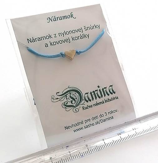 Náramky - Šnúrkové - srdce (modrá svetlá) - 15298308_