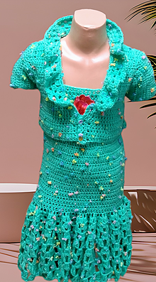 Detské oblečenie - Zelené háčkované šaty - 15296049_
