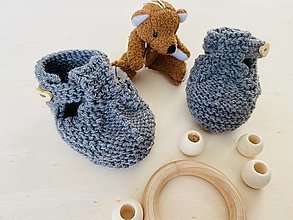 Detské topánky - Papučky pre bábätko zo 100% merino vlny (šedé) - 15297614_