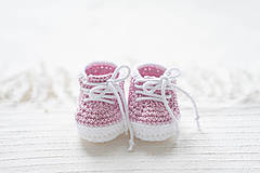Detské topánky - Háčkované papučky zo 100% bavlny - tenisky ružové (8 cm (0-3 mesiace)) - 15299752_