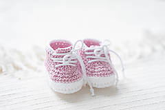 Detské topánky - Háčkované papučky zo 100% bavlny - tenisky ružové (8 cm (0-3 mesiace)) - 15299753_