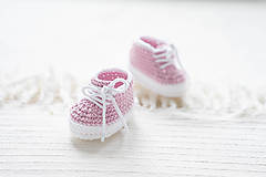 Detské topánky - Háčkované papučky zo 100% bavlny - tenisky ružové (8 cm (0-3 mesiace)) - 15299757_