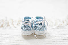 Detské topánky - Háčkované papučky zo 100% bavlny - tenisky modré - 15299791_