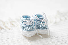 Detské topánky - Háčkované papučky zo 100% bavlny - tenisky modré - 15299792_