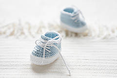 Detské topánky - Háčkované papučky zo 100% bavlny - tenisky modré - 15299796_