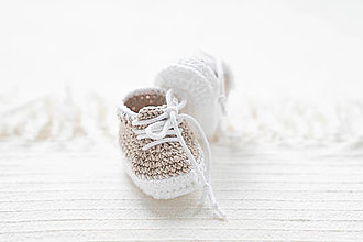 Detské topánky - Háčkované papučky zo 100% bavlny - tenisky krémové - 15299706_