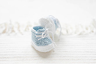 Detské topánky - Háčkované papučky zo 100% bavlny - tenisky modré - 15299793_