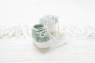 Detské topánky - Háčkované papučky zo 100% bavlny - tenisky zelené - 15299817_