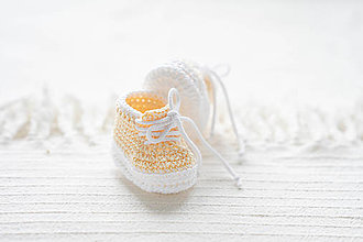 Detské topánky - Háčkované papučky zo 100% bavlny - tenisky žlté - 15299833_