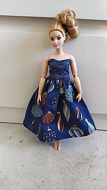Hračky - Vianočné modro-zlaté šaty pre Barbie Baculku - 15300193_