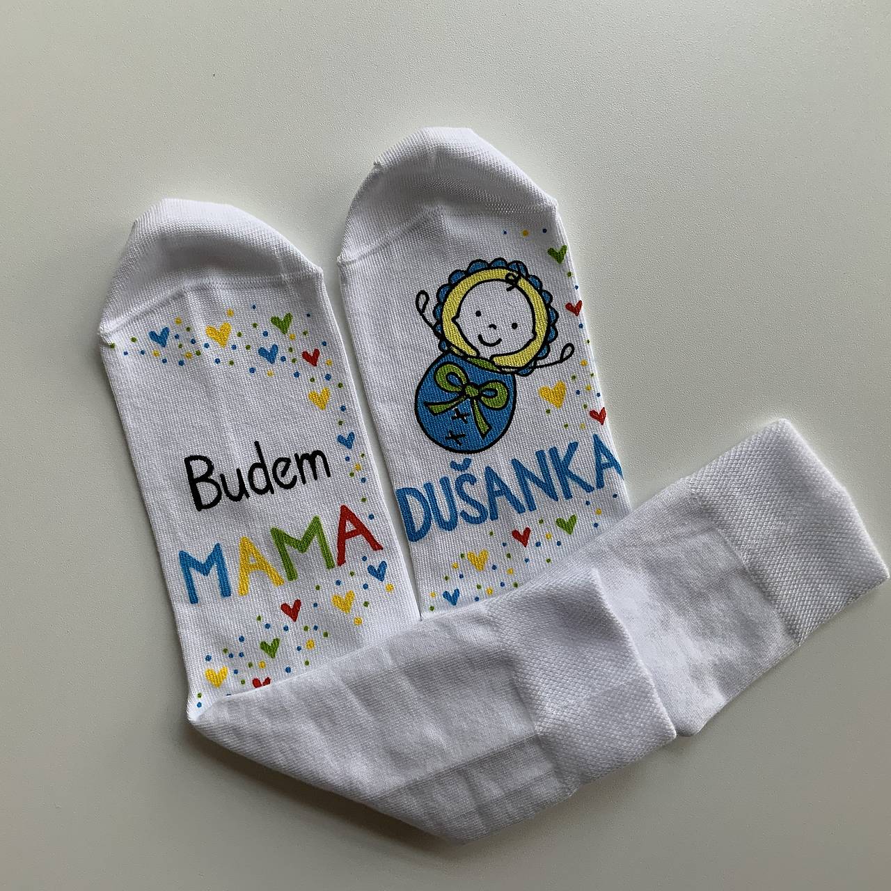 Maľované ponožky s nápisom: “Budem MAMA” (aj s menom bábätka)
