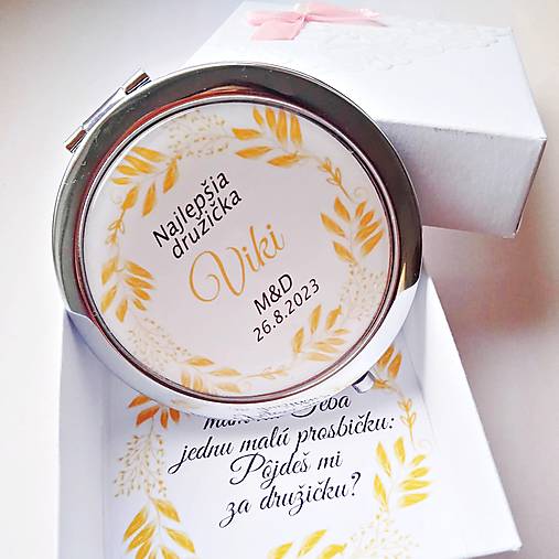 Zrkadielka - zrkadielko Zlatý ornament, žiadosť družička, svedkyňa - text na želanie (zrkadielko Zlatý ornament, text na želanie) - 15299215_