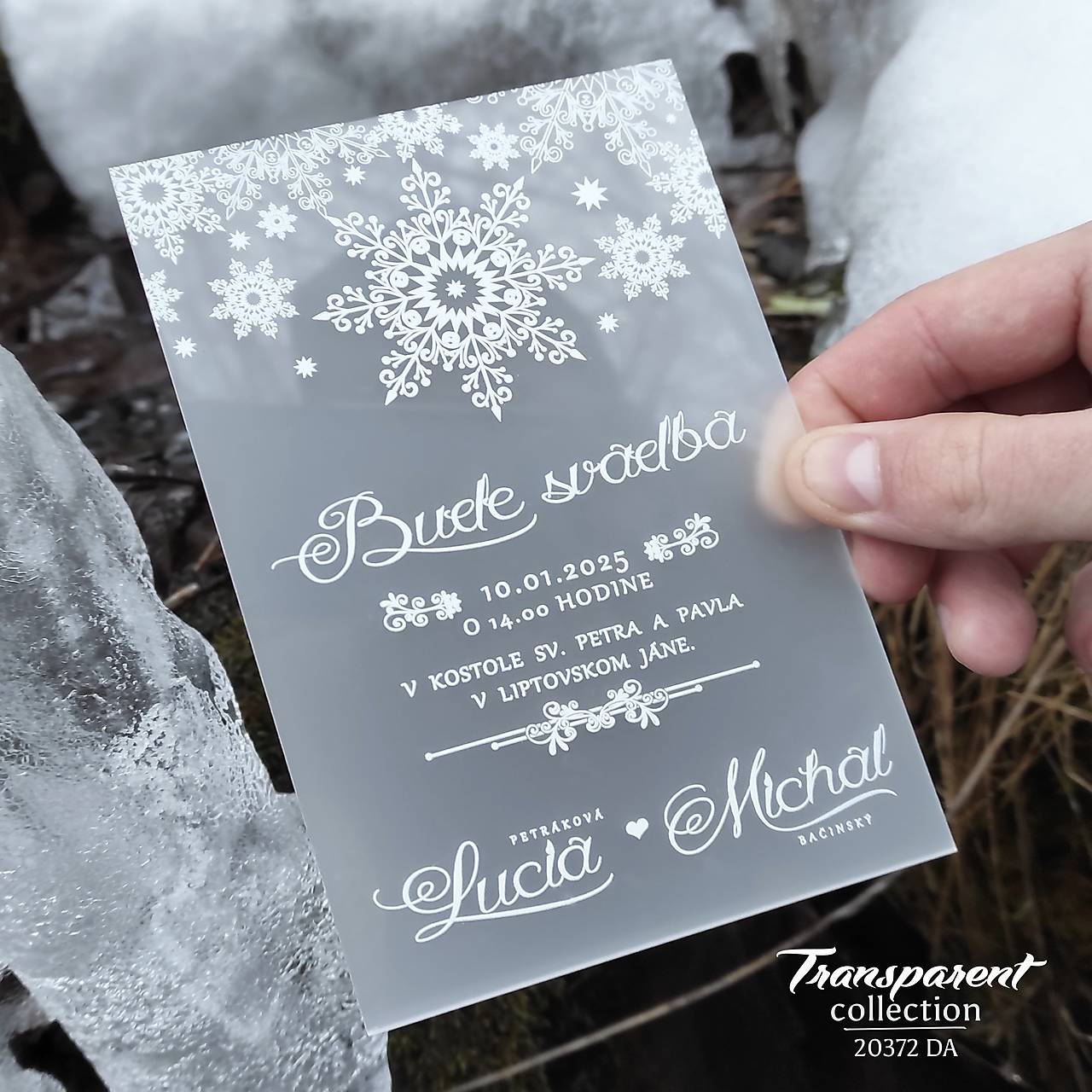 Transparentné svadobné oznámenie - vločka N20372DA