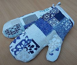 Úžitkový textil - Sada kuchynských rukavíc,,modrý patchwork" - 15305535_