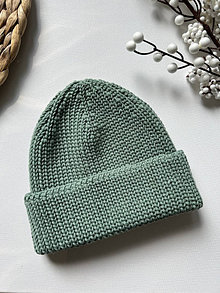 Čiapky, čelenky, klobúky - Háčkovaná čiapka zo 100% merino vlny  (Zelená) - 15305248_