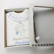 Detské oblečenie - Košieľka na krst  k34 modrá strieborná v darčekovom balení - 15305656_