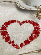 Úžitkový textil - Valentínska Ľanová utierka ,,red  SRDCE" - 15311084_