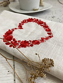 Úžitkový textil - Valentínska Ľanová utierka ,,red  SRDCE" - 15311076_