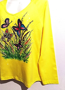 Topy, tričká, tielka - Motýle... ručne maľované tričko L - 15314264_