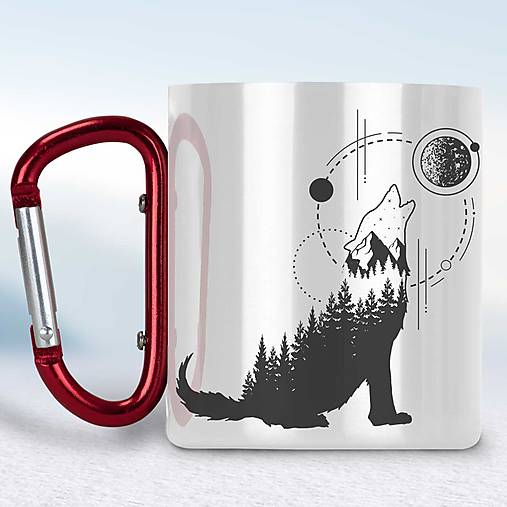 Nádoby - Biely turistický hrnček s karabínkou - 15314943_